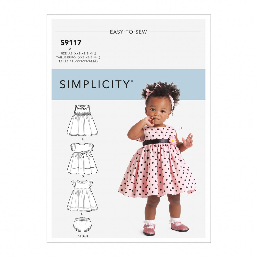 Simplicity Sewing Pattern S9117 Babies' Dresses, Panties & Headband